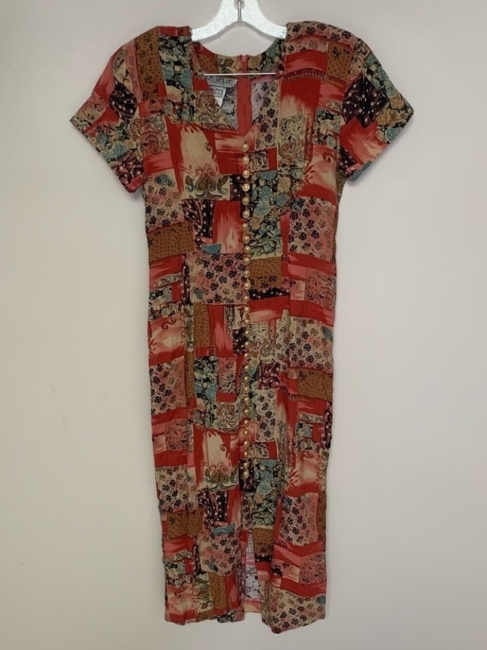 Vintage La Belle Multicolor Patchwork Midi Dress